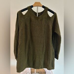 Olive Green Cold Shoulder Sweater